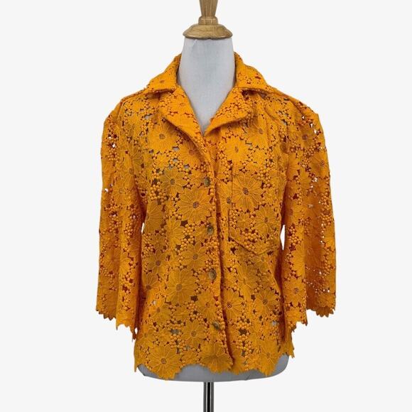 Maeve Top Womens XS Extra Small Saffron Crochet Lace Snap Buttons Anthropologie - Picture 1 of 13